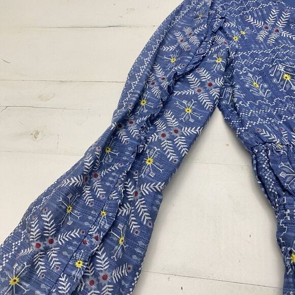 Anthropologie Forever That Girl  Smocked Blouse Cornflower Blue  Women's Medium - Picture 4 of 15